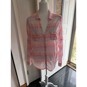Columbia Pastel Colors Size L Long Sleeve Button Down Blouse Roll Up